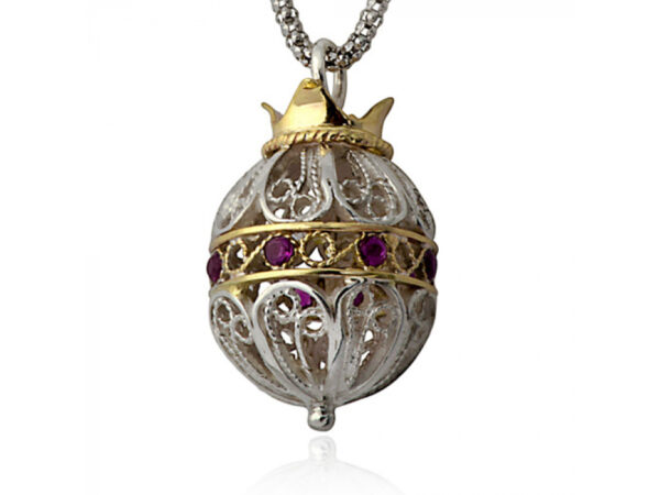 Silver and Gold Intricate Decorative Pomegranate Necklace with Rubies