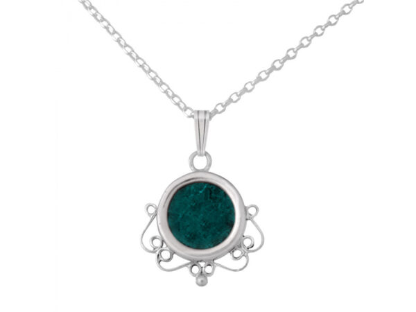 Rafael Jewelry Sterling Silver Eilat Stone Round Necklace with Filigree Bottom Detail