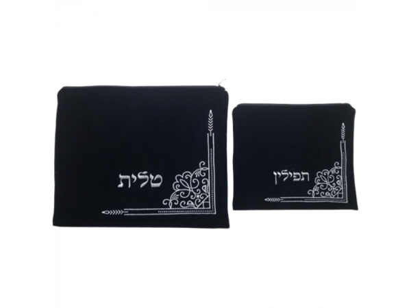 Lily Art Black Tallit And Tefillin Bag Set With Corner Decoration Wheat And Flowers