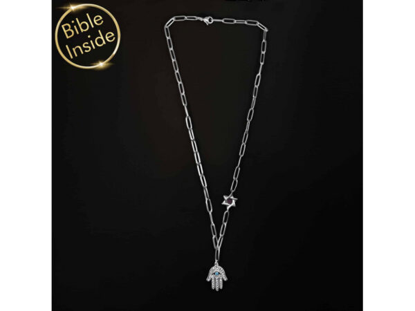 Sterling Silver Nano Bible (Tanach) Hamsa And Star Of David Necklace Nano Jewelry - Image 3