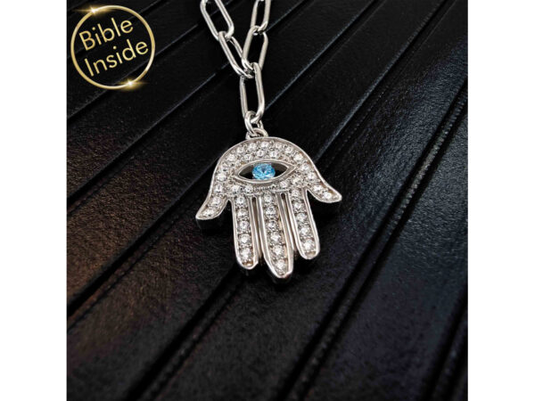 Sterling Silver Nano Bible (Tanach) Hamsa And Star Of David Necklace Nano Jewelry - Image 6