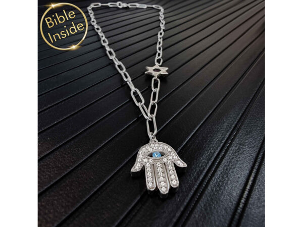 Sterling Silver Nano Bible (Tanach) Hamsa And Star Of David Necklace Nano Jewelry