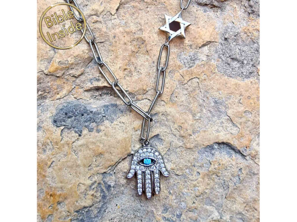 Sterling Silver Nano Bible (Tanach) Hamsa And Star Of David Necklace Nano Jewelry - Image 5