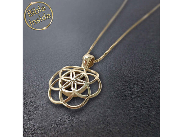 14K Gold Nano Bible (Tanach) Seed Of Life Necklace Nano Jewelry - Image 5
