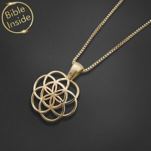 14K Gold Nano Bible (Tanach) Seed Of Life Necklace Nano Jewelry