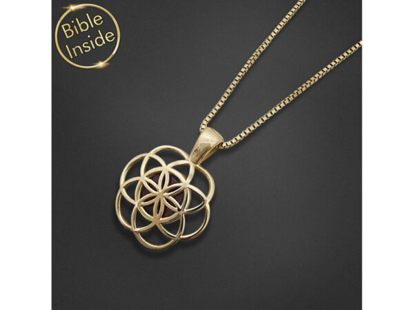 14K Gold Nano Bible (Tanach) Seed Of Life Necklace Nano Jewelry
