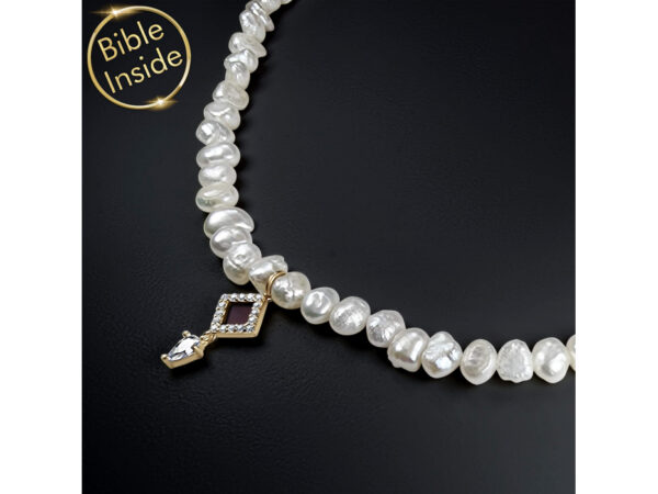 Pearl Necklace With Nano Bible (Tanach) Pendant And Gem Nano Jewelry - Image 5