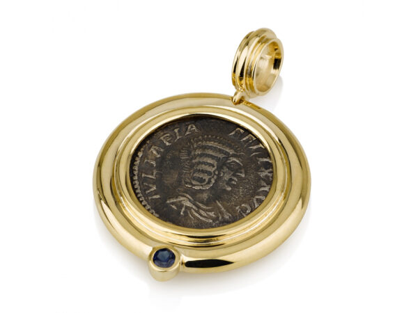 Ben Jewelry 14K Gold Sapphire Julia Domna Roman Coin Pendant