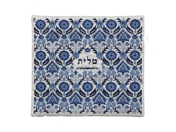 Tallit Bag Full Embroidery Antique Design Blue by Yair Emanuel