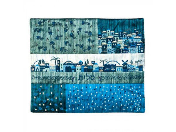 Tallit Bag Patches And Embroidery Blue Jerusalem