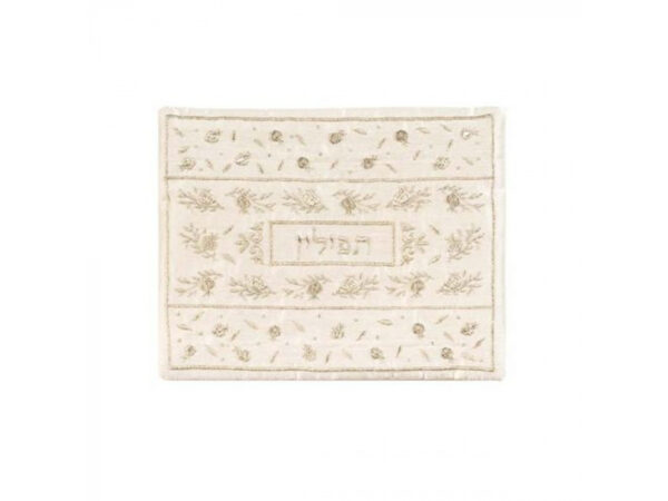 Tefillin Bag Machine Embroidered Pomegranates White And Silver