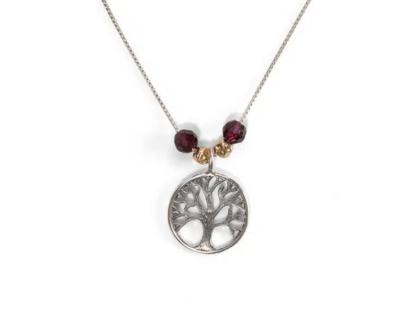 Israel Museum 925 Sterling Silver Tree Of Life Pendant With Garnet Beads - Image 2