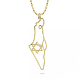14K Gold Israel Map Outline Necklace with Star Of David