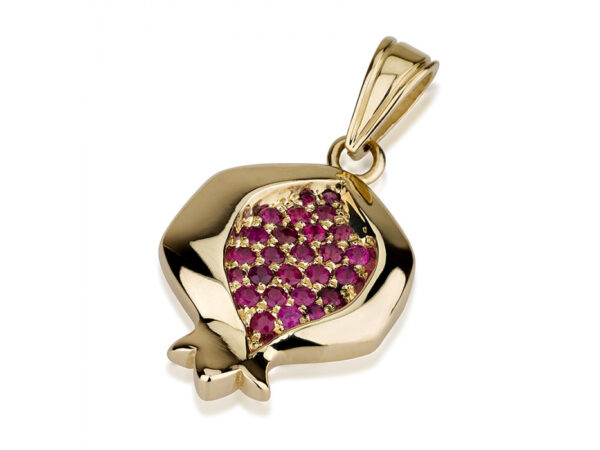14k Gold and Rubies Pomegranate Pendant